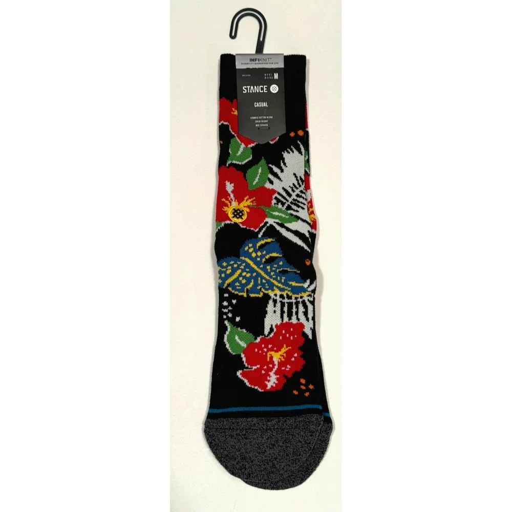 NEW STANCE CASUAL FLORAL HAWAIIAN BLACK CREW SOCKS M Men's 6-8.5 Women's 8-10.5